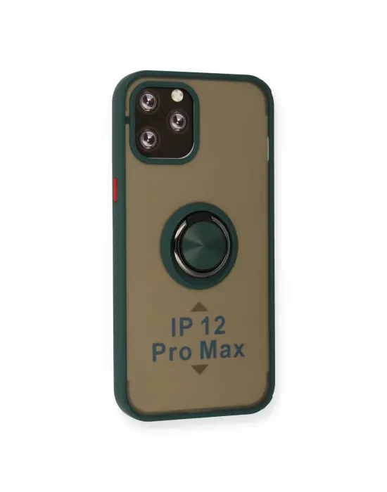 Apple İphone 12 Pro Max Kılıf Montreal Yüzüklü Silikon Kapak - Yeşil