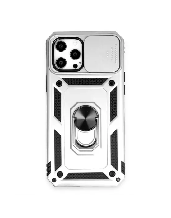Apple İphone 12 Pro Max Kılıf Pars Lens Yüzüklü Silikon - Gümüş