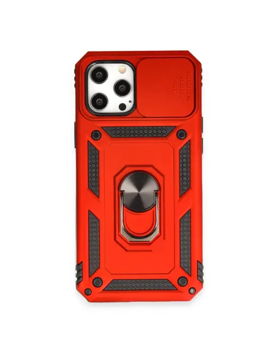 Apple İphone 12 Pro Max Kılıf Pars Lens Yüzüklü Silikon - Kırmızı
