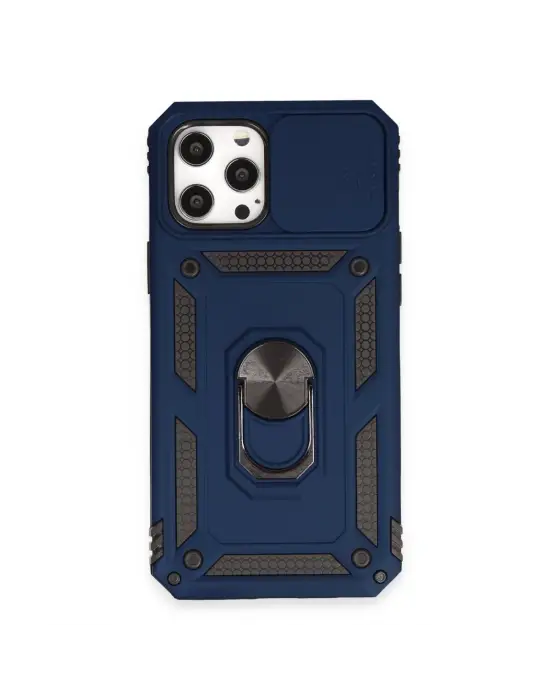 Apple İphone 12 Pro Max Kılıf Pars Lens Yüzüklü Silikon - Lacivert