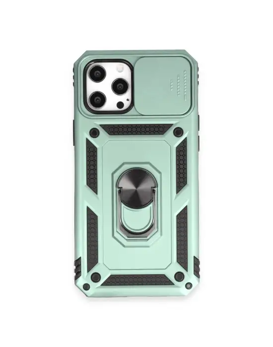 Apple İphone 12 Pro Max Kılıf Pars Lens Yüzüklü Silikon - Yeşil
