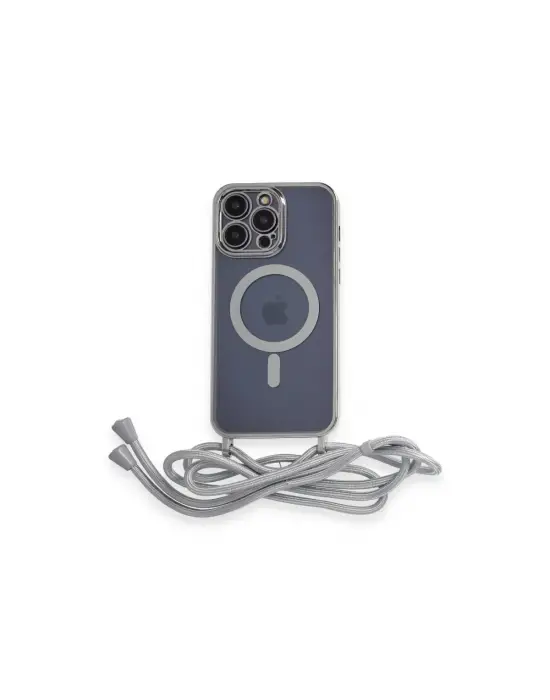 Apple İphone 13 Pro Max Kılıf Divo Lazer Askılı Magsafe Kapak - Gümüş
