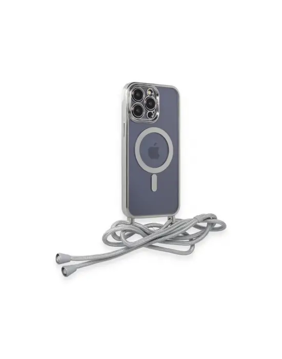 Apple İphone 13 Pro Max Kılıf Divo Lazer Askılı Magsafe Kapak - Gümüş