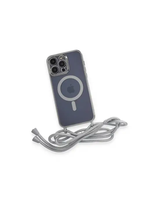 Apple İphone 13 Pro Max Kılıf Divo Lazer Askılı Magsafe Kapak - Gümüş