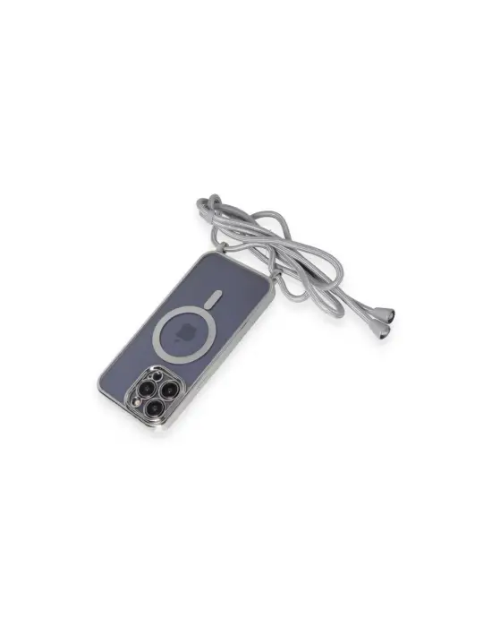 Apple İphone 13 Pro Max Kılıf Divo Lazer Askılı Magsafe Kapak - Gümüş