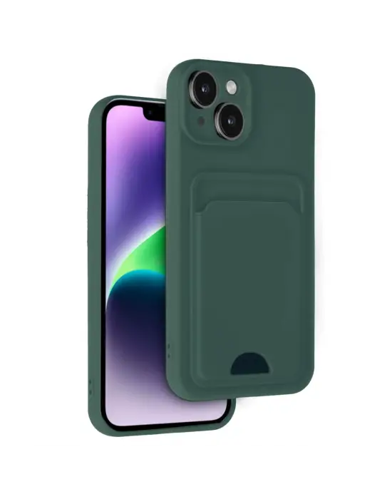 Apple İphone 14 Kılıf Kelvin Kartvizitli Silikon - Koyu Yeşil