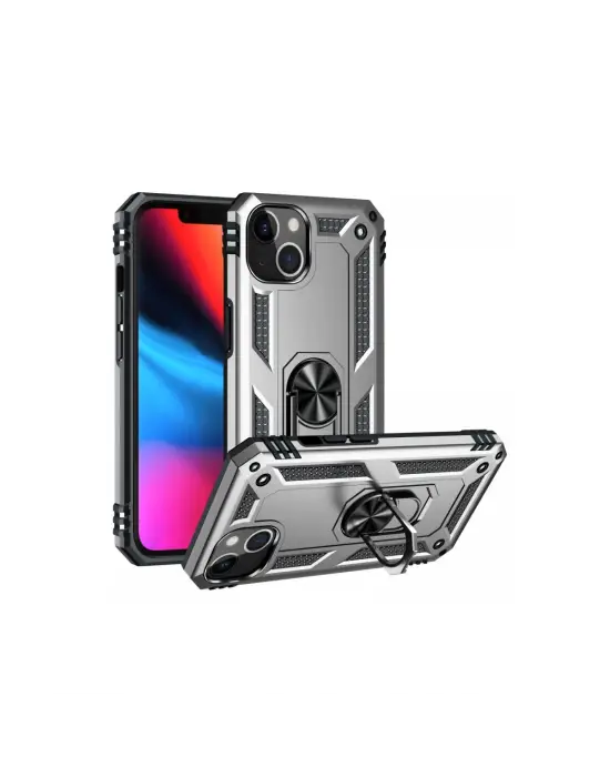 Apple İphone 14 Plus Kılıf Sofya Yüzüklü Silikon Kapak - Gümüş