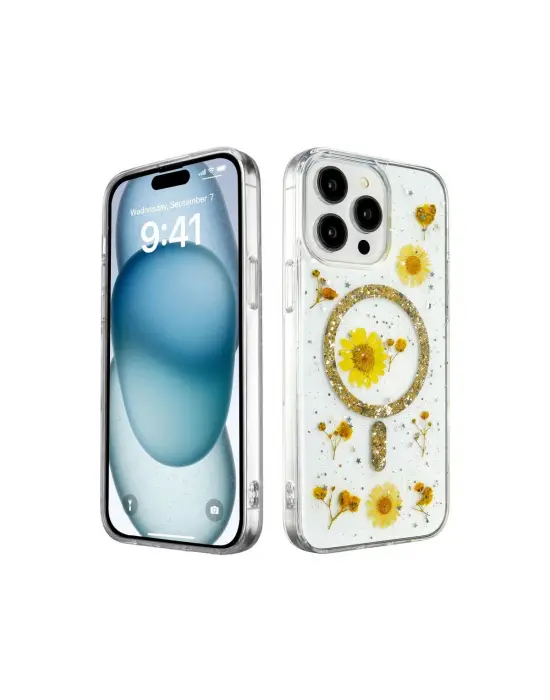 Apple İphone 14 Pro Kılıf Daisy Simli Magsafe Kapak - Gold