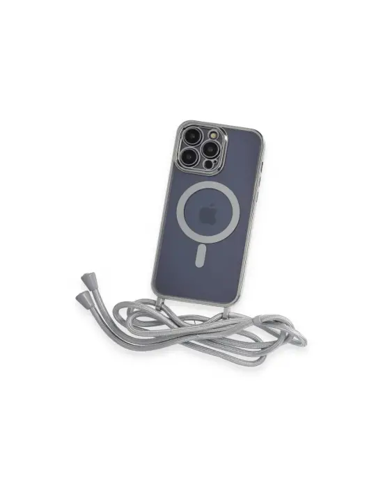 Apple İphone 14 Pro Kılıf Divo Lazer Askılı Magsafe Kapak - Gümüş