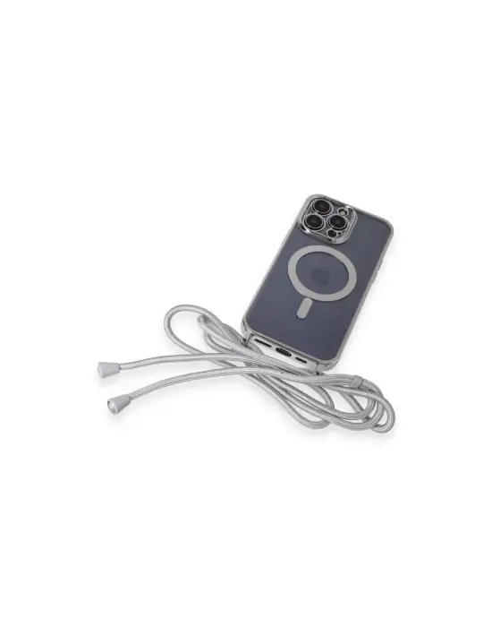 Apple İphone 14 Pro Kılıf Divo Lazer Askılı Magsafe Kapak - Gümüş