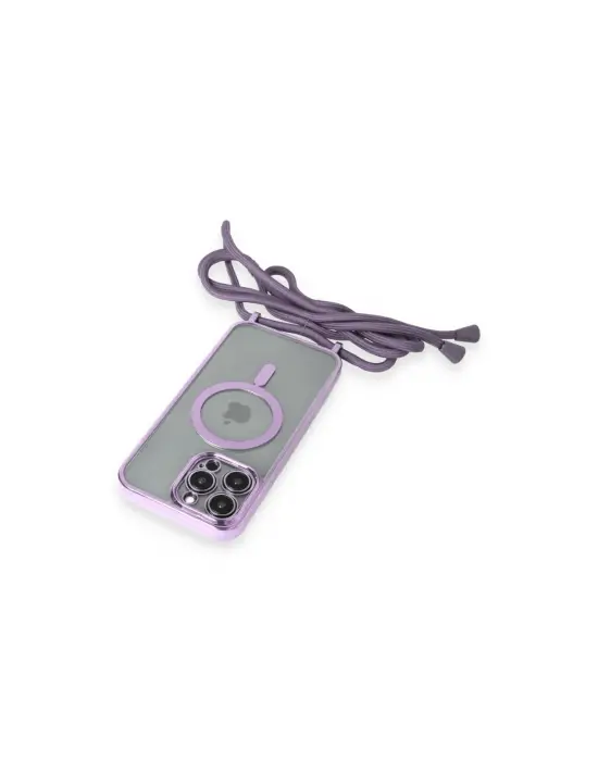 Apple İphone 14 Pro Kılıf Divo Lazer Askılı Magsafe Kapak - Lila