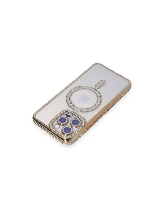 Apple İphone 14 Pro Kılıf Joke Simli Magneticsafe Kılıf - Gold