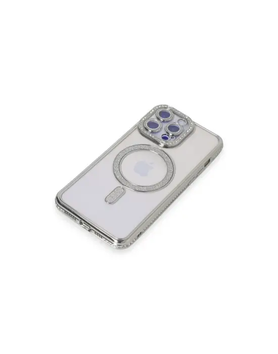 Apple İphone 14 Pro Kılıf Joke Simli Magneticsafe Kılıf - Gümüş