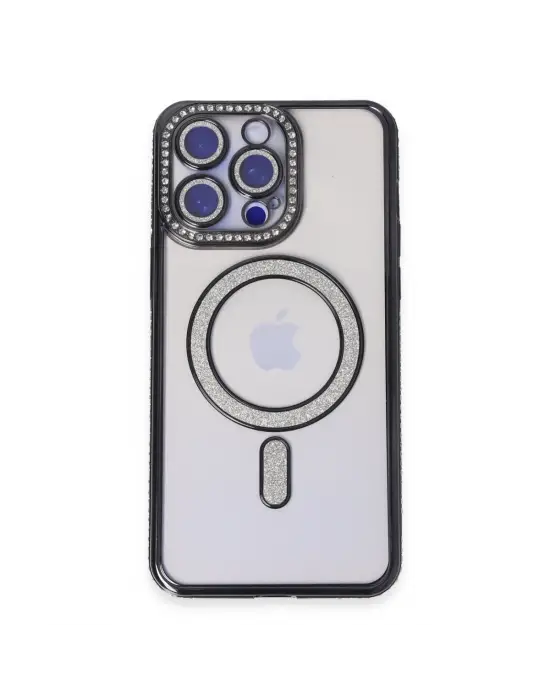 Apple İphone 14 Pro Kılıf Joke Simli Magneticsafe Kılıf - Siyah