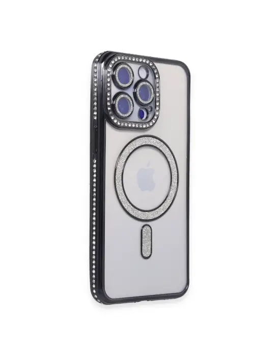 Apple İphone 14 Pro Kılıf Joke Simli Magneticsafe Kılıf - Siyah