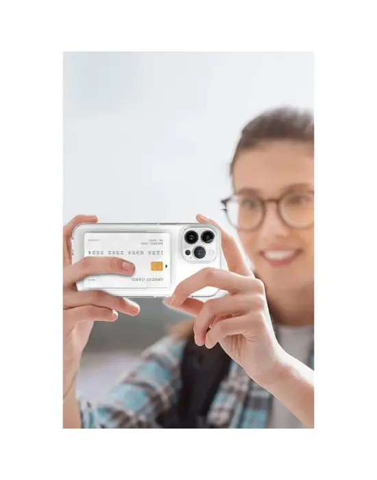 Apple İphone 14 Pro Kılıf Kart Şeffaf Silikon - Şeffaf
