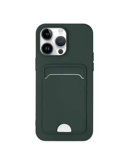 Apple İphone 14 Pro Kılıf Kelvin Kartvizitli Silikon - Koyu Yeşil