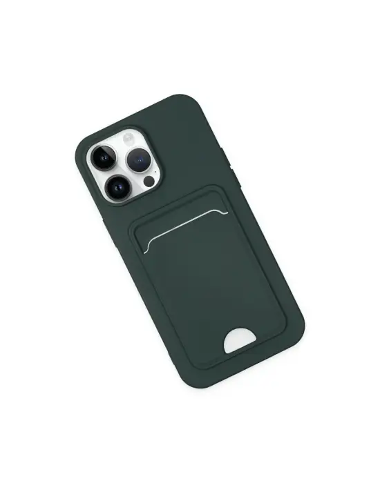 Apple İphone 14 Pro Kılıf Kelvin Kartvizitli Silikon - Koyu Yeşil
