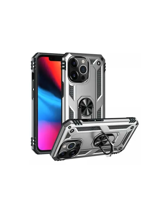 Apple İphone 14 Pro Kılıf Sofya Yüzüklü Silikon Kapak - Gümüş