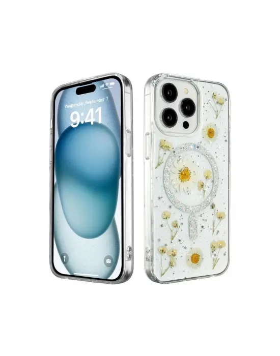 Apple İphone 14 Pro Max Kılıf Daisy Simli Magsafe Kapak - Gümüş