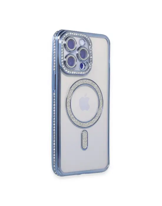 Apple İphone 14 Pro Max Kılıf Joke Simli Magneticsafe Kılıf - Mavi