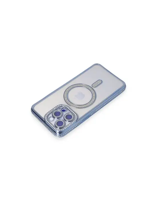 Apple İphone 14 Pro Max Kılıf Joke Simli Magneticsafe Kılıf - Mavi