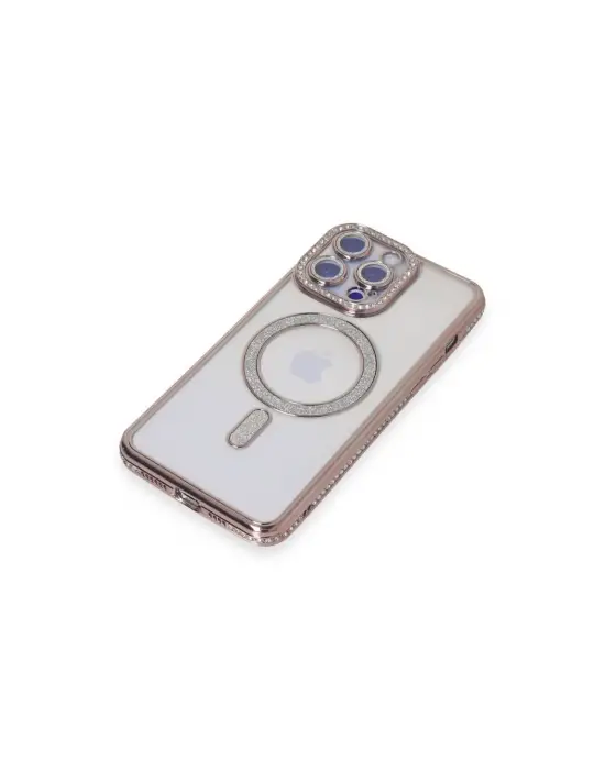 Apple İphone 14 Pro Max Kılıf Joke Simli Magneticsafe Kılıf - Pembe