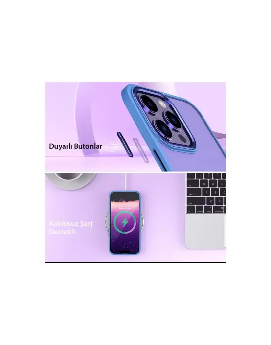 Apple İphone 14 Pro Max Kılıf Power Silikon - Lila