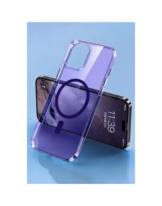 Apple İphone 14 Pro Max Kılıf Tron Şeffaf Magsafe Kapak - Derin Mor