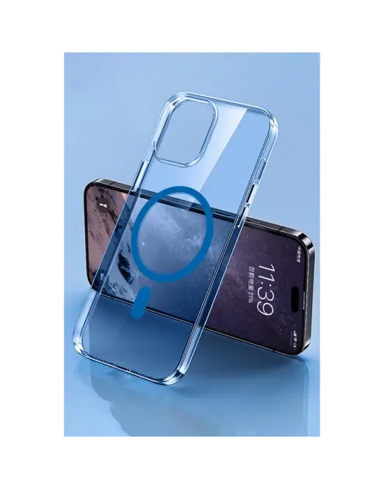 Apple İphone 14 Pro Max Kılıf Tron Şeffaf Magsafe Kapak - Mavi