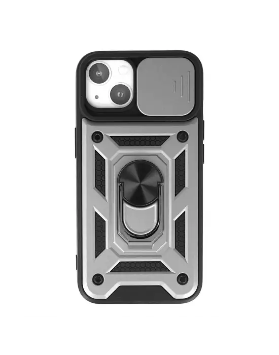 Apple İphone 15 Kılıf Pars Lens Yüzüklü Silikon - Gümüş