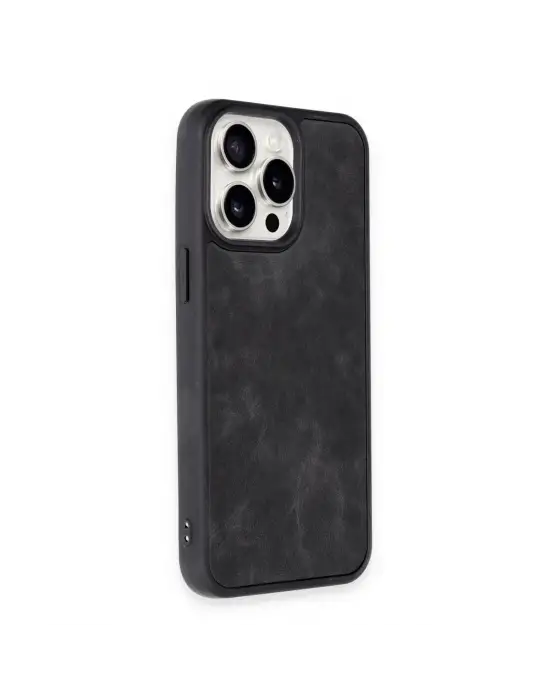 Apple İphone 15 Pro Kılıf Aras Deri Kapak - Siyah