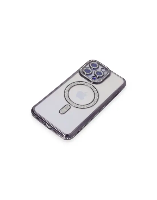 Apple İphone 15 Pro Kılıf Joke Simli Magneticsafe Kılıf - Derin Mor