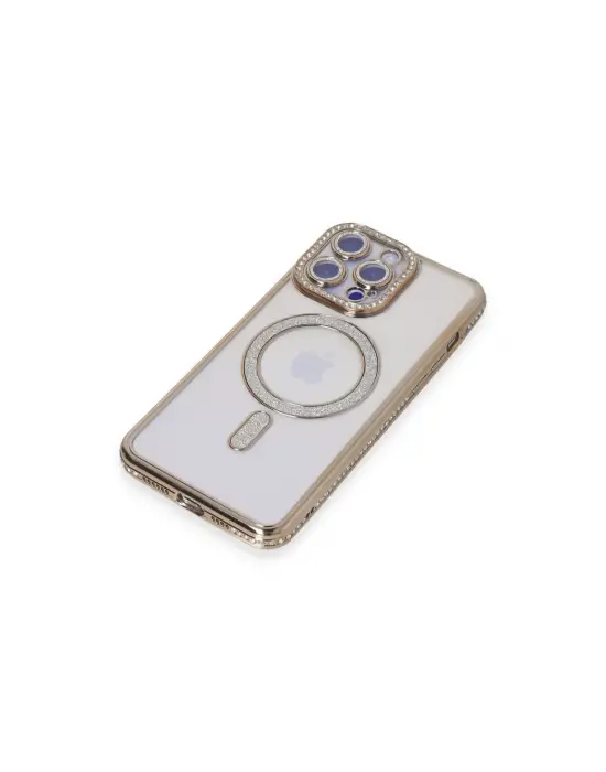 Apple İphone 15 Pro Kılıf Joke Simli Magneticsafe Kılıf - Gold