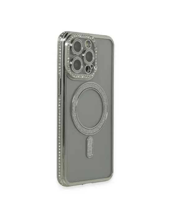 Apple İphone 15 Pro Kılıf Joke Simli Magneticsafe Kılıf - Gri