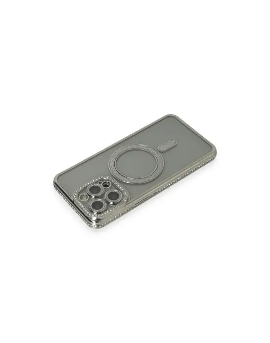 Apple İphone 15 Pro Kılıf Joke Simli Magneticsafe Kılıf - Gri