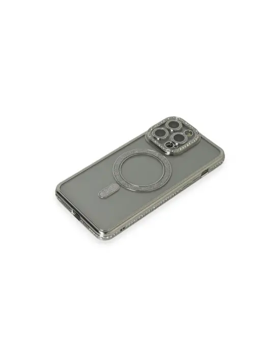 Apple İphone 15 Pro Kılıf Joke Simli Magneticsafe Kılıf - Gri