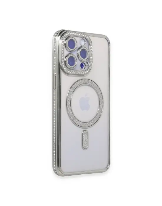 Apple İphone 15 Pro Kılıf Joke Simli Magneticsafe Kılıf - Gümüş