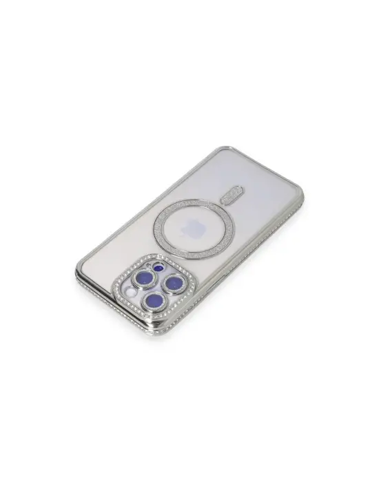 Apple İphone 15 Pro Kılıf Joke Simli Magneticsafe Kılıf - Gümüş