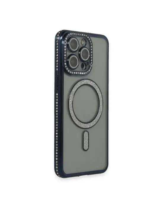 Apple İphone 15 Pro Kılıf Joke Simli Magneticsafe Kılıf - Lacivert