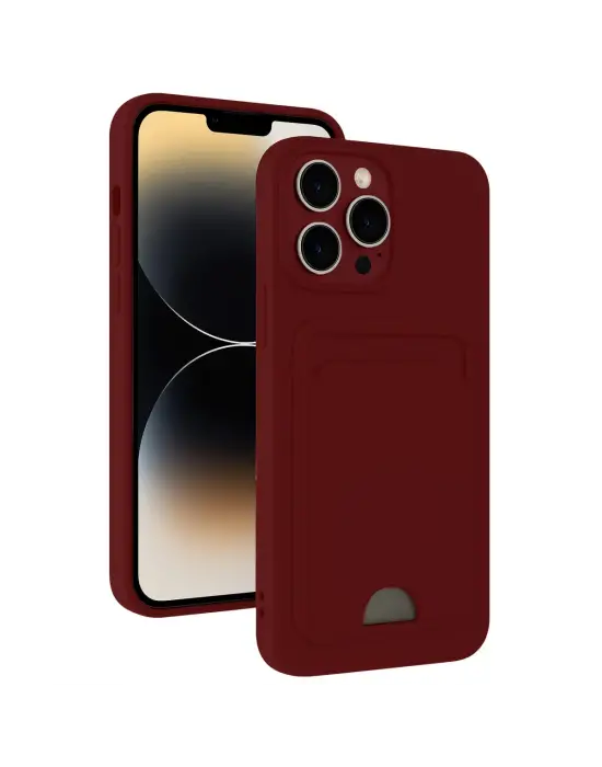 Apple İphone 15 Pro Kılıf Kelvin Kartvizitli Silikon - Bordo
