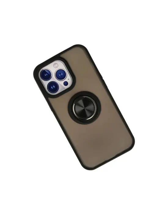 Apple İphone 15 Pro Kılıf Montreal Yüzüklü Silikon Kapak - Siyah