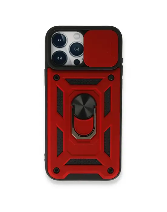 Apple İphone 15 Pro Kılıf Pars Lens Yüzüklü Silikon - Kırmızı