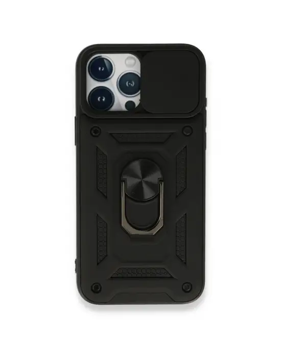 Apple İphone 15 Pro Kılıf Pars Lens Yüzüklü Silikon - Siyah
