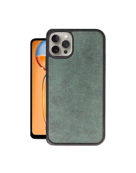 Apple İphone 15 Pro Max Kılıf Aras Deri Kapak - Koyu Yeşil
