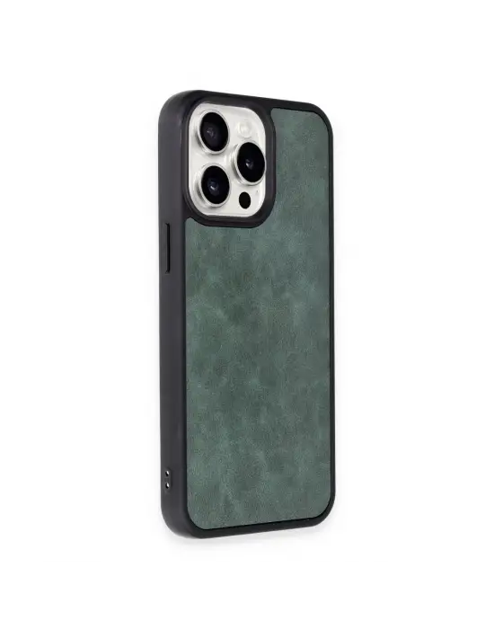 Apple İphone 15 Pro Max Kılıf Aras Deri Kapak - Koyu Yeşil