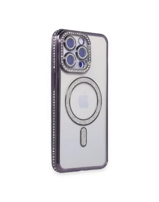 Apple İphone 15 Pro Max Kılıf Joke Simli Magneticsafe Kılıf - Derin Mor
