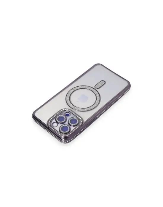 Apple İphone 15 Pro Max Kılıf Joke Simli Magneticsafe Kılıf - Derin Mor