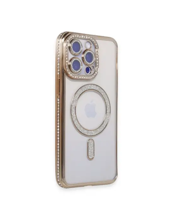 Apple İphone 15 Pro Max Kılıf Joke Simli Magneticsafe Kılıf - Gold