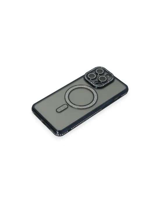 Apple İphone 15 Pro Max Kılıf Joke Simli Magneticsafe Kılıf - Lacivert